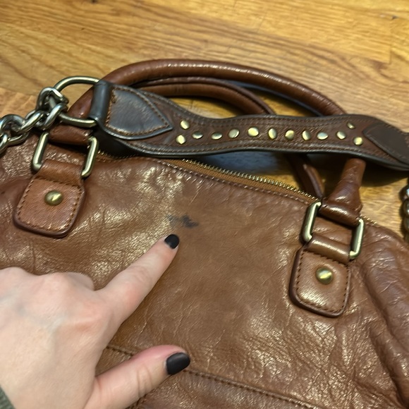 Sabina Fold Over Chain Metal Leather Brown Crossbody Boho Purse Bag Retro - Picture 7 of 13